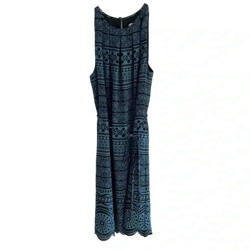 LOFT Sleeveless Shift Dress Geometric Teal Black